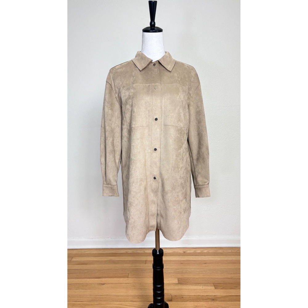 Philosophy Beige Faux Suede Oversized Top Shacket Size Small Minimalist Chic